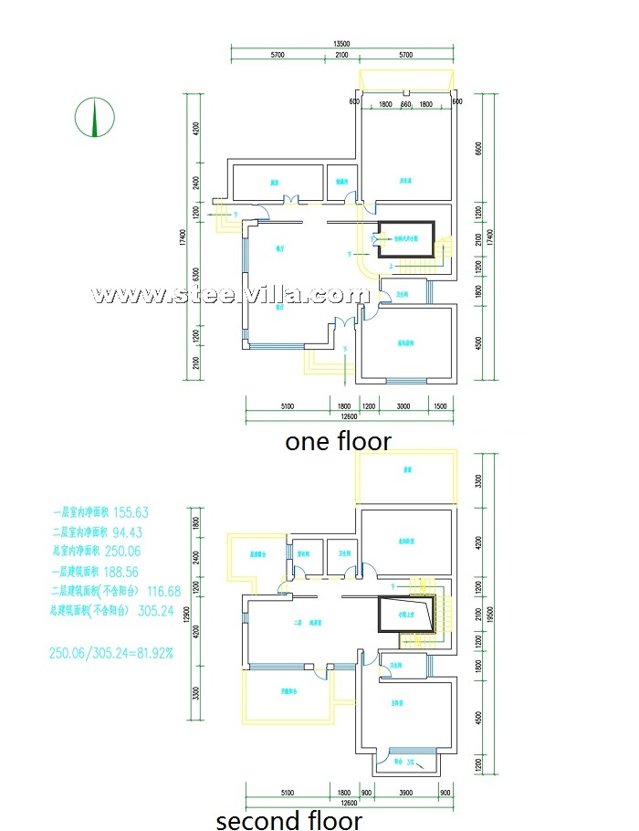 Modern design prefab house with light steel structure, CE certificate (2floor-305.24sq.m-3285.58sq.ft)